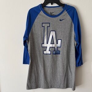 Nike LA Dodgers Blue and Gray 3/4 sleeve raglan t-shirt